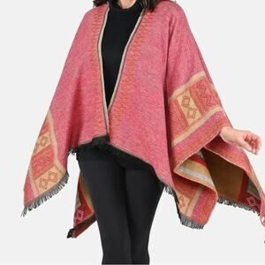 Reversible Red and Tan Tribal Pattern Kimono, One size fits most